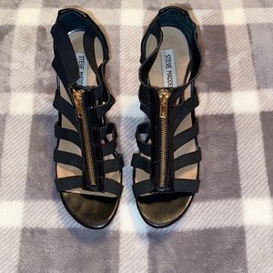 Steve Madden Black Zip Up Woven Wedges, Women’s Size 8